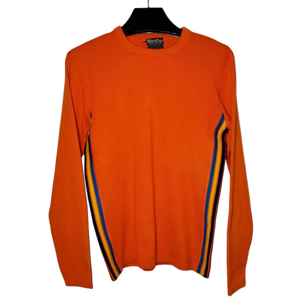 Vintage Meister Knit Sweater Women's L Rainbow Stripe Ribbed Crewneck Pullover